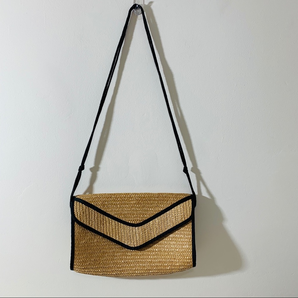 Straw bag with black trim 13 x 9